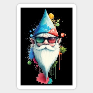 Coloful Artsy Santa Elf with 3D Glasses Sticker